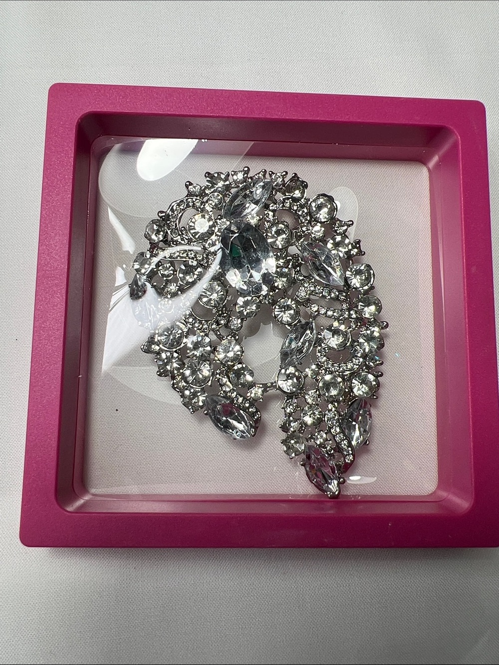 Crystal Teardrop Statement Brooch - Silver Clear